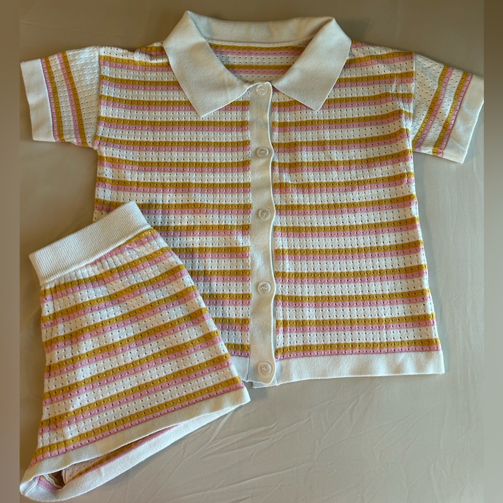 Striped Pink Yellow and White Shirt and Shorts Set